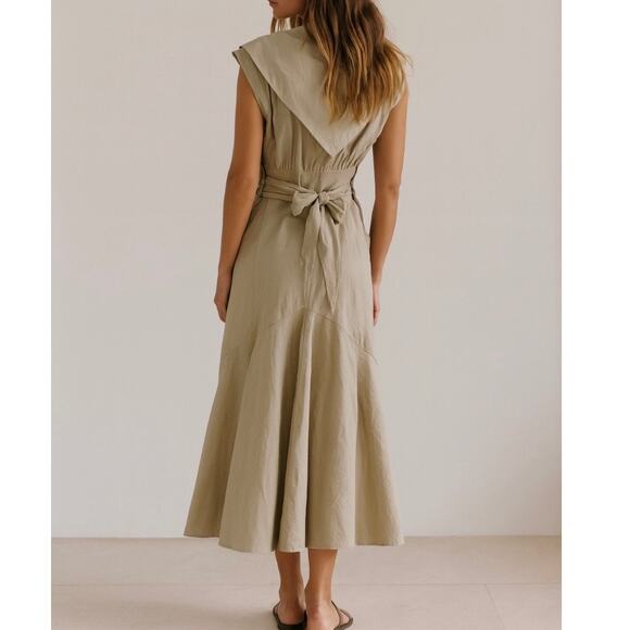 Vintage 90s My Michelle 100% Cotton Khaki Button Down Front Dress - Picture 2 of 11